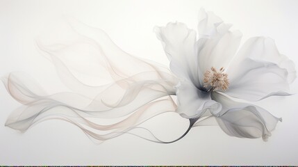 an artistic portrayal of a blooming flower, its delicate petals opening up against the pure white background, symbolizing the unfolding of life and the exquisite elegance of nature's design.
