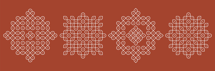 Indian Traditional and Cultural Kolam modern vector, set of editable home decor patterns.  - obrazy, fototapety, plakaty
