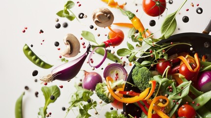 Lively Cooking Concept: Assorted Vegetables Soaring from Pan