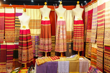 Vintage fashion traditional woven silk handicraft fabrics clothes from rural of Thailand, clothes...