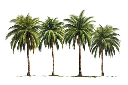 palm trees, four, shaggy vegetation, isolated on  white background