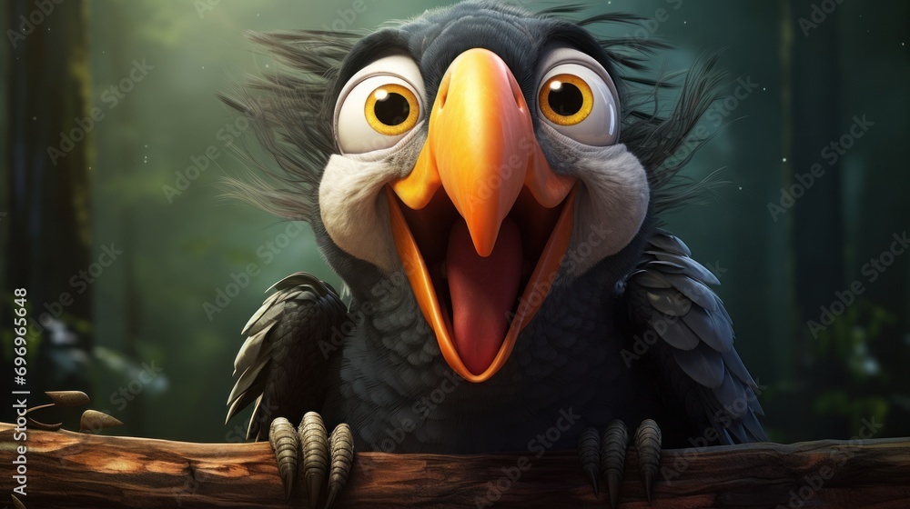 Aufkleber a close up of a bird on a branch with it's mouth open and it's eyes wide open.