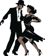 Swing Dancing Couple in Classic Attire Vector for Dance Studios and Workshops