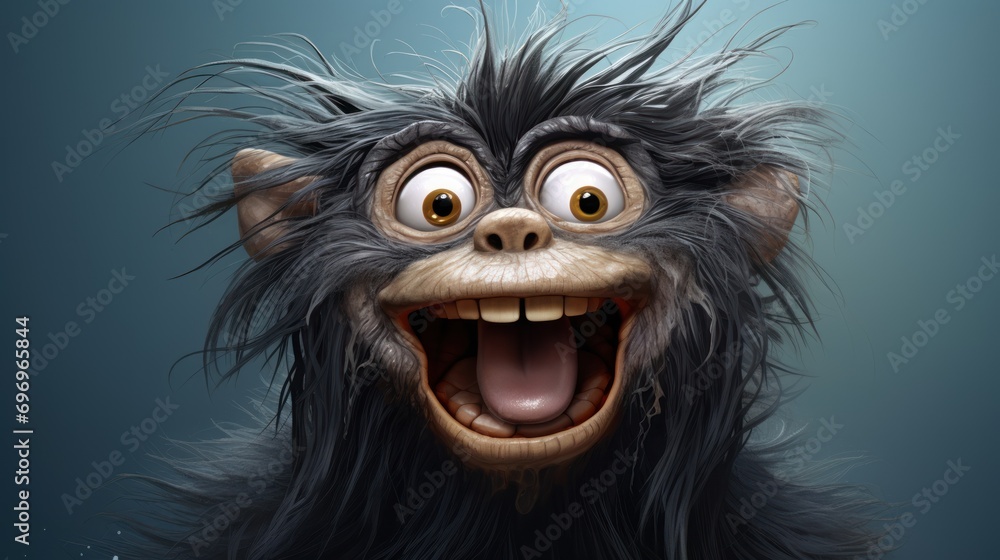 Poster a close up of a monkey with its mouth open and it's mouth wide open with it's mouth wide open.