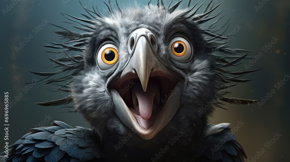 Poster a close up of a bird with its mouth open and it's mouth wide open with its mouth wide open.