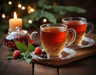 Fototapeta premium Tea with raspberry.