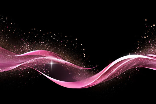 pink glitter sparkles abstract wave, design invented element, on black background