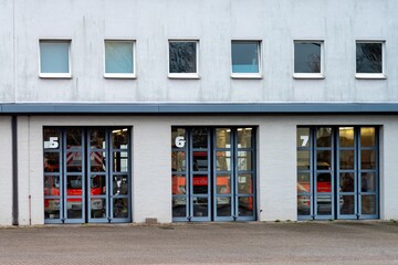 Gates of a fire station with fire engines