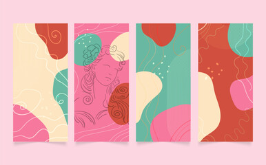 mid-century modern greece ancient woman story posts vector set