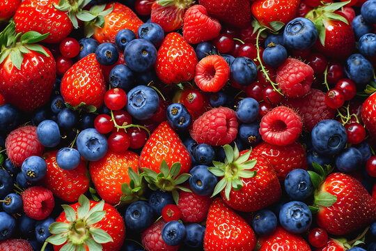 Many small berries and strawberries background, 