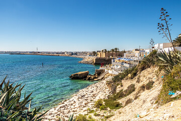 Fototapeta na wymiar The Beach of Mahdia City in Tunisia. Norh Africa
