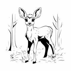 cute deer coloring page outline illustration