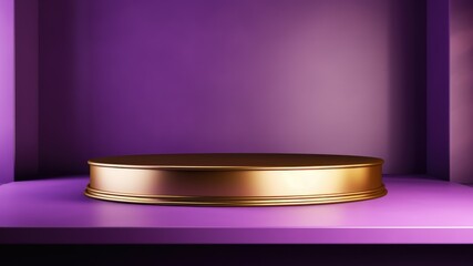 Metallic gold podium with royal purple background, Premium showcase mockup template for Beauty, Cosmetic, Luxury products, with copy space for text