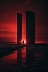 Silhouette of Red Horizon at Water's Edge