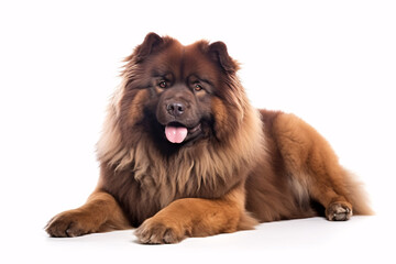 Obraz premium A fluffy brown canine is alone against a sparkling white backdrop.