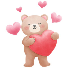 cute teddy bear holding big red heart