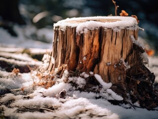stump in snow