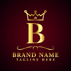 Royal Letter B Luxury Crown Logo Design Vector Illustration.