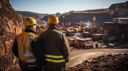 A surveyor working in a copper excavation site.