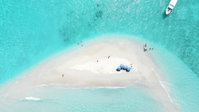 Top down aerial view of Landscape seascape atoll sandbank island in Maldives