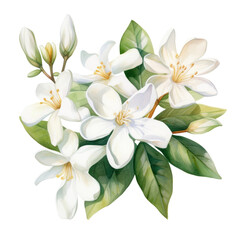 Beautiful White Jasmine Flower Bouquet Botanical Watercolor Painting Illustration