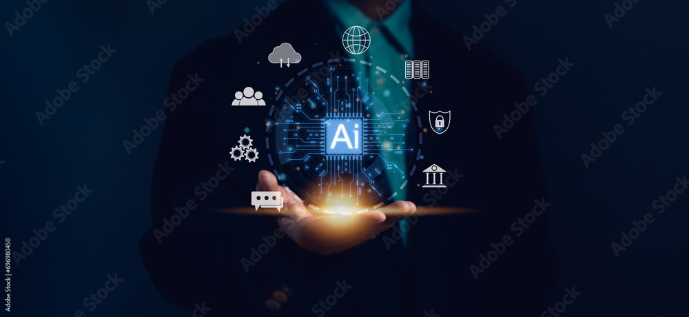 Aufkleber concept of technology or using ai to help with work,al learning and artificial intelligence .busines