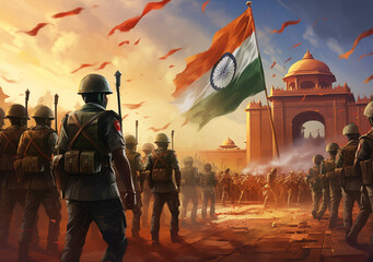 India Soldier's background with Army Indian soldiers celebrating Republic Day - obrazy, fototapety, plakaty