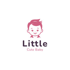 Cute little baby logo template. Curious baby girl vector illustration