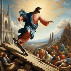 Jesus resurrection on skateboard