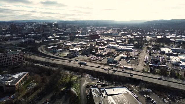 Aerial view of Syracuse New York - December in a beautiful american working class town