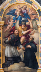 VICENZA, ITALY - NOVEMBER 7, 2023: The painting Madonna with St. Michael, St. Giulian and St. Francis de Sales in the church Chiesa di San Giuliano by Pietro Bartolomeo Cittadella (1636 - 1704). - 696985411