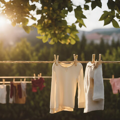 Clothes hanging outside on rope