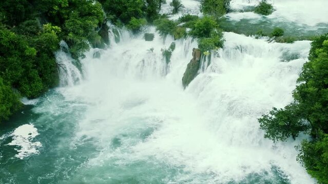 Aerial view of amazing Skradinski buk waterfall in Krka National Park, Croatia.
