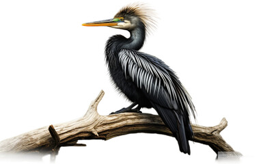 Anhinga Reflects in Mirror-Like Wetland Pools Isolated on Transparent Background PNG.