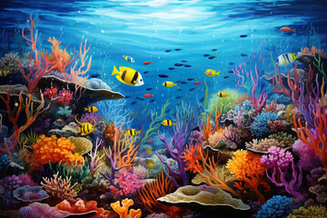 Whimsical underwater coral reef colorful - obrazy, fototapety, plakaty