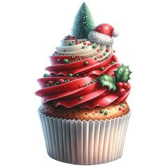 Christmas Cupcake decoration Cupcake illustration cut out transparent isolated on white background ,PNG file