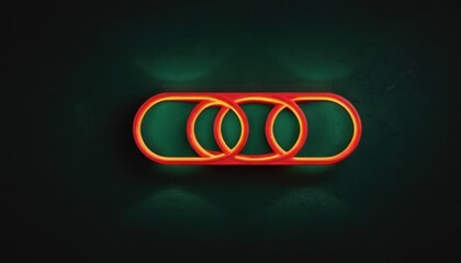  a close up of a neon sign on a black background with a green background and a red neon audi logo on the left side of the sign is illuminated in the center of the image.