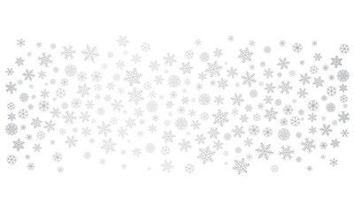 Christmas snowflakes background. Winter silver snow border decoration, greeting card. Noel subtle frame backdrop. Vector illustration