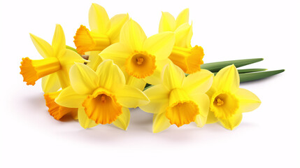 Bright yellow Narcissus flowers standing out against a pristine white background.