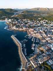 Cala Ratjada aerial shot. Turistic town in Majorca island, Mediterranean Sea
