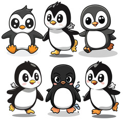 Naklejka premium Whimsical Chibi Penguin in Action - Adorable Cartoon Design