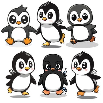 Whimsical Chibi Penguin in Action - Adorable Cartoon Design