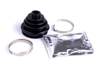 Car CV joint. Drive shaft connection on black background. New constant velocity joints.