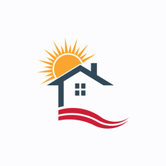 A icon House Silhouette with a Rising Sun Emblem Representing a New Beginning and Sustainable Living