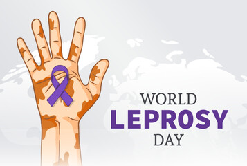 World Leprosy Day Vector Illustration. Healthcare leprosy hand with purple ribbon. Awareness concept design