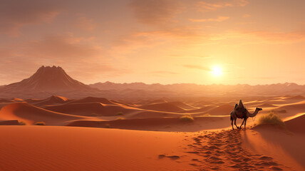 Fototapeta na wymiar Vast arid desert golden sand dunes endless horizons