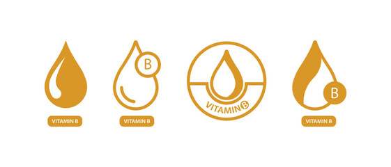 vitamin b logo, drop, supplement, icon set vector illustration