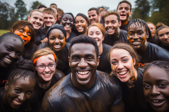 Multiethnic Squad Tackling Extreme Obstacle Course - Powered by Adobe