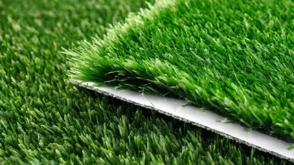 Poster Green grass background realistic style, 3d render of green grass texture for background. green lawn texture background. close-up, Seamless grass texture lawn meadow golf football baseball tennis land © Muneeb