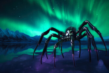 Aurora Dance: Spider Silhouetted in Night Sky